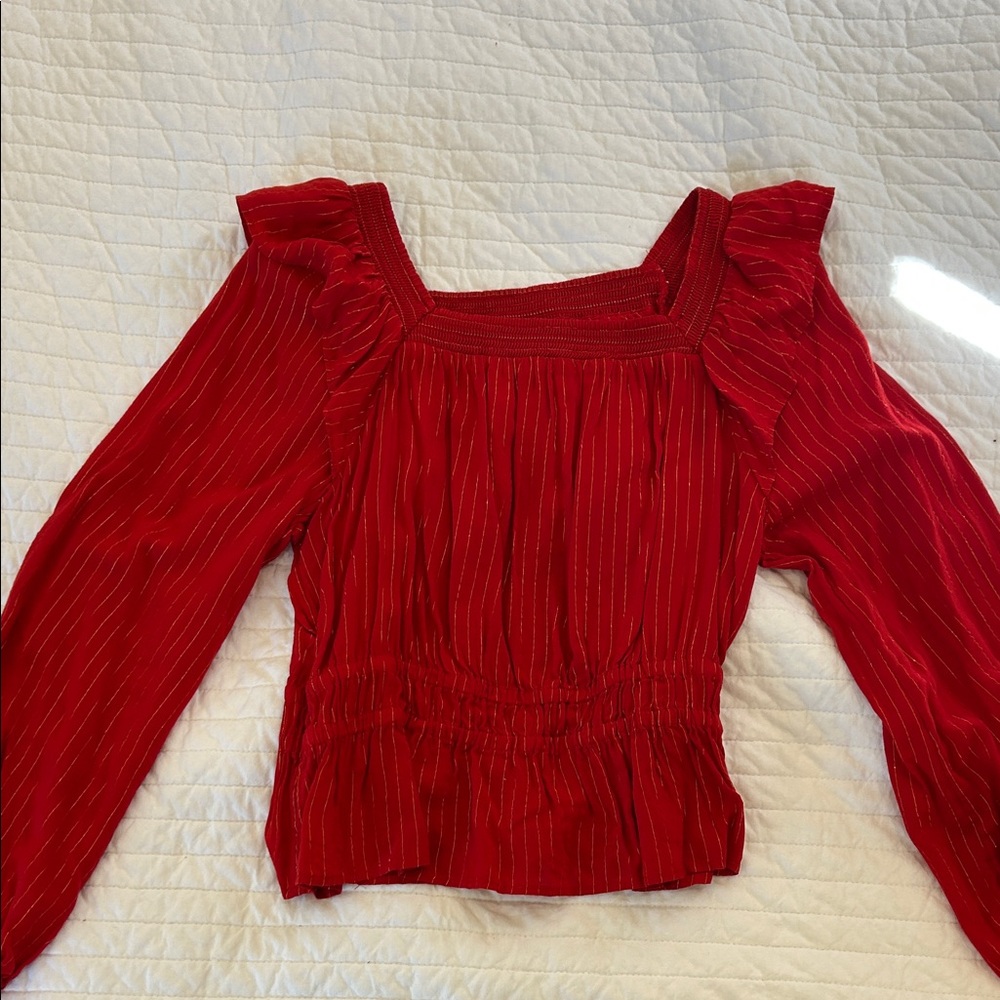 Universal Thread Red Blouse with Ruffle Sleeves - Picture 2 of 4